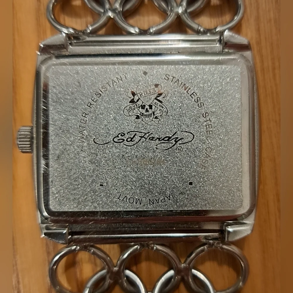 EUC Vintage Y2K Ed Hardy Silver Lynx Sparrow Casual Moto Goth Watch Jewelry